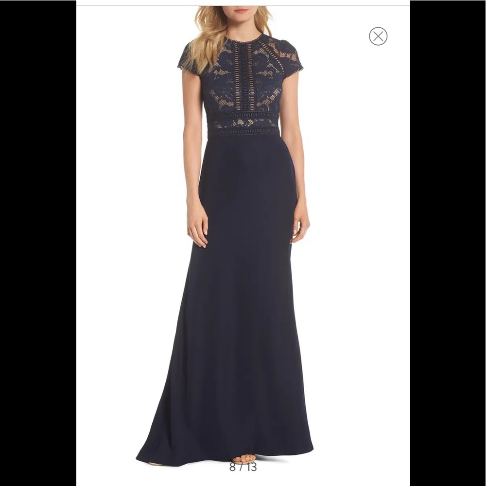 Tadashi Shoji Navy Lace Bodice Maxi Dress